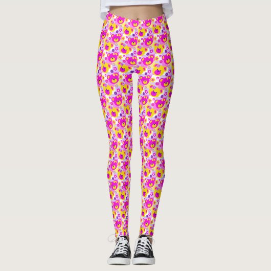 Ours en peluche rose jaune violet leggings (Devant)
