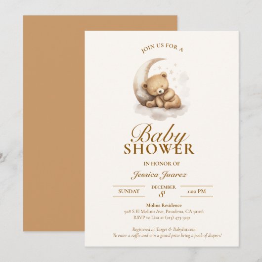 Ours en peluche Sleepy Invitation Baby shower neut (Devant / Derrière)