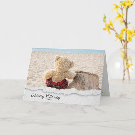 Ours En Teddy Avec Carte D'Anniversaire En Bois Ch (Fleur jaune)