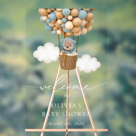 Ours En Teddy, Ballons Bleus, Baby shower D'Accuei (Neutre)