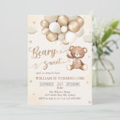 Ours En Teddy Brown Avec Ballons Invitation Annive (Debout devant)
