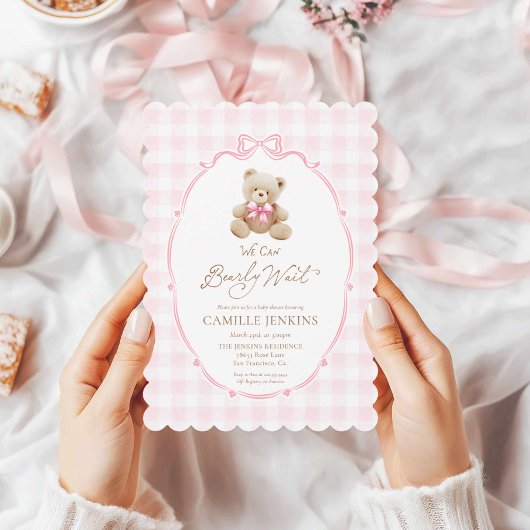 Ours en Teddy rose En vichy Baby shower Invitation