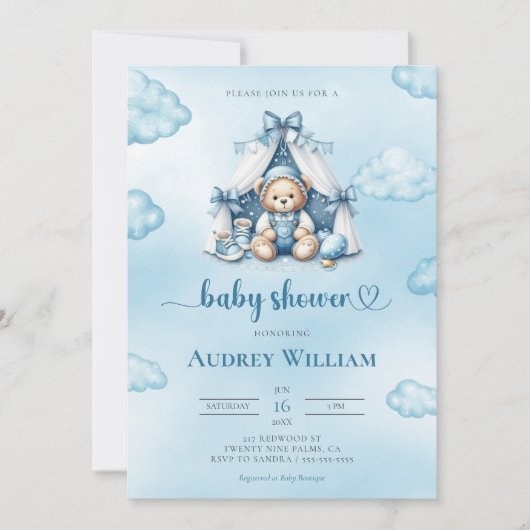 Ours En Tente Invitation Baby shower (Devant)