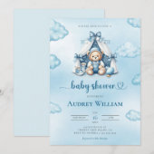 Ours En Tente Invitation Baby shower (Devant / Derrière)