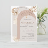 Ours et ballons Fille Baptême Invitation (Debout devant)