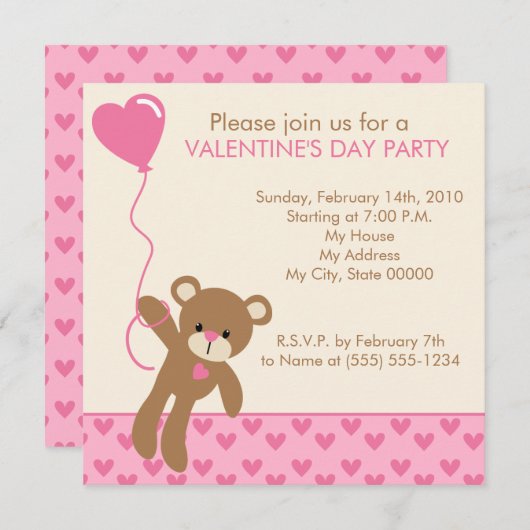 Ours et ballons Invitation de la Saint Valentin (Devant / Derrière)
