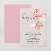 Ours et ballons roses Invitation Baby shower (Devant / Derrière)
