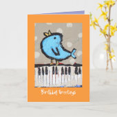 ours et piano, carte de voeux d'anniversaire (Fleur jaune)