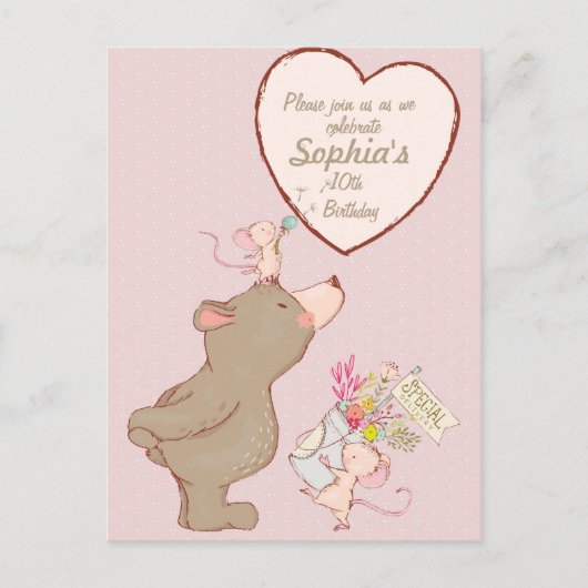 Ours et souris Enfants Invitation Anniversaire (Devant)