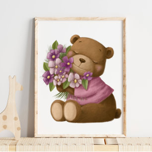 Ours fleurs aquarelle Impression murale ours