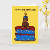 ours garçon sur la carte cake 1er anniversaire (Fleur jaune)