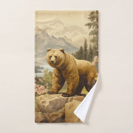 Ours grizzli majestueux dans la forêt (Serviette à main)