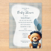 Ours Jean Baby shower Blue Acrylique Invitation (Recto)