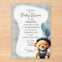 Ours Jean Baby shower Blue Acrylique Invitation