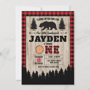 Ours Lumberjack Invitation Anniversaire. Enfant an