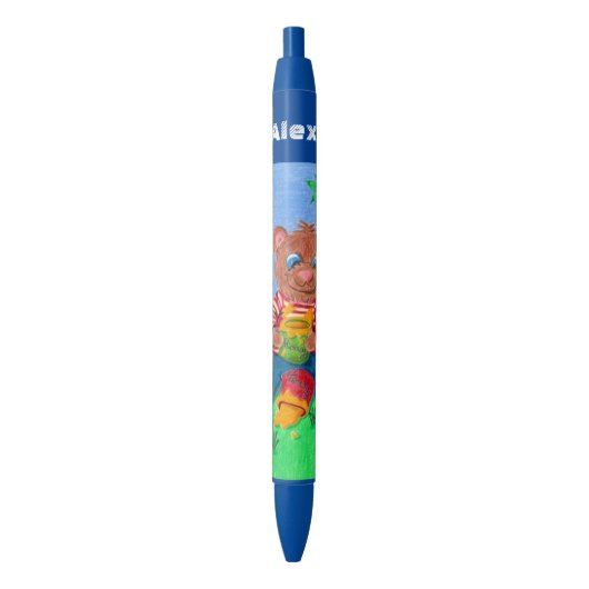 Ours mangeant le stylo bleu personnalisé par (devant Vertical)