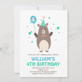 Ours mignon avec ballon Invitation fête d'annivers (Devant)