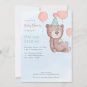 Ours mignon avec ballons baby shower invitation (Devant)