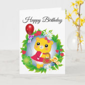 Ours mignon Avec Ballotte Carte Anniversaire (Fleur jaune)