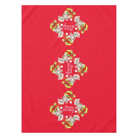 Ours mignon Koala et cadeaux nappes rouges (Devant)