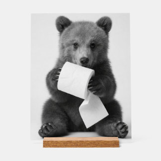 Ours mignon tenant du papier toilette, humour mini