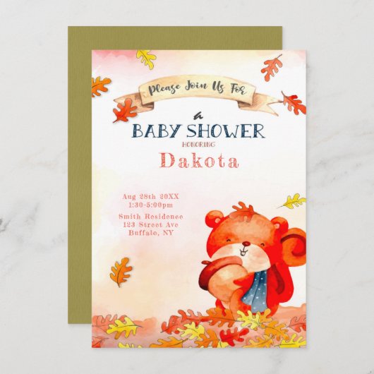 Ours mou Automne Automne Bébé Douche Invitations (Devant / Derrière)