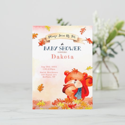 Ours mou Automne Automne Bébé Douche Invitations (Debout devant)