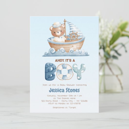 Ours Nautique Garçon Bébé Douche Invitations (Debout devant)