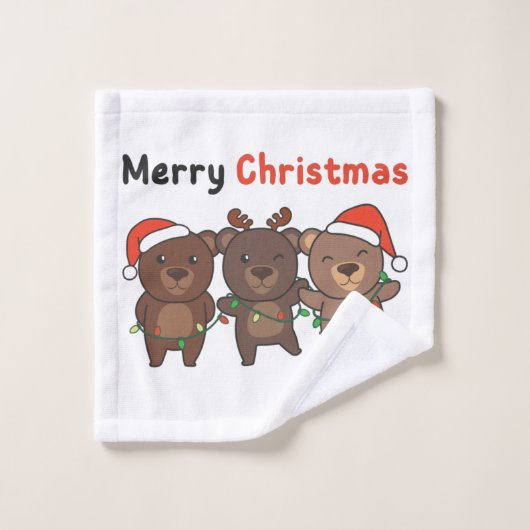 Ours Noël Animaux Ours Joyeux Noël (Gant de toilette)