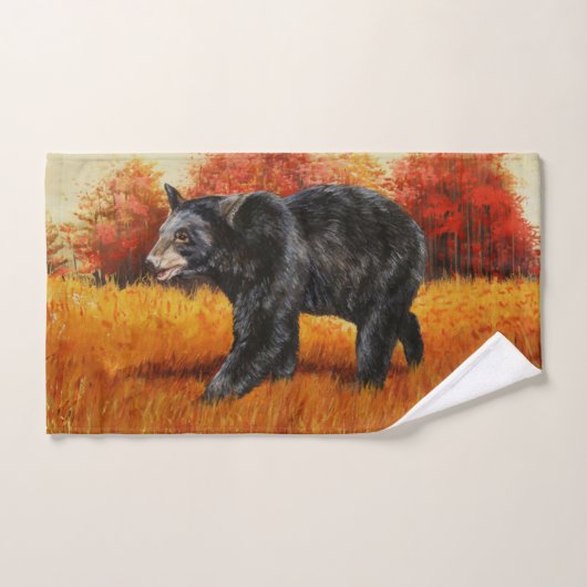 Ours noir en forêt d'automne (Serviette à main)