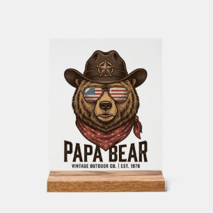 Ours Papa Cowboy Ours Patriote Vintage Vector Des