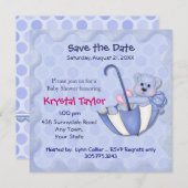 Ours Parapluie bleu - Invitation (Devant / Derrière)