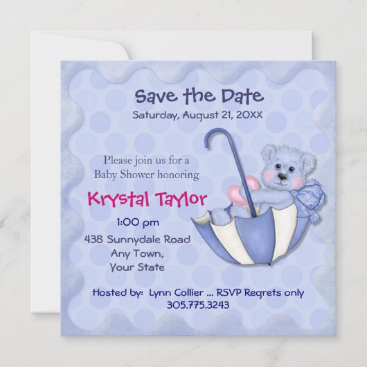 Ours Parapluie bleu - Invitation (Devant)