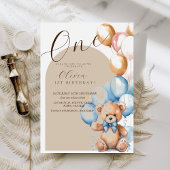 Ours Pastel Premier anniversaire Invitation avec p