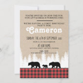 Ours Plaid 1er Anniversaire Fête Invitation (Devant)