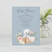 Ours polaire Aquarelle Baby shower bleu Invitation (Debout devant)