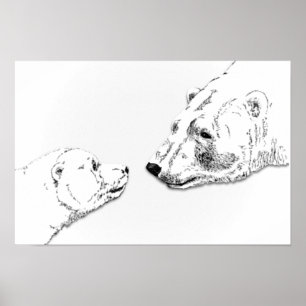 Ours Polaire & Cub Art Imprimer Poster de la Faune