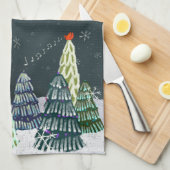 Ours polaire d'hiver et serviette de thé cardinal  (Quart Plié)