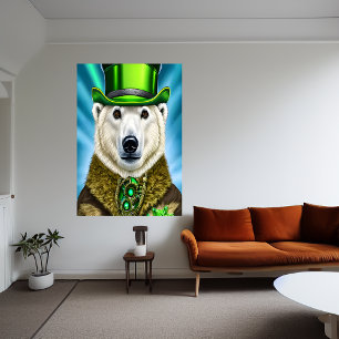 Ours polaire en casquette vert AI Art Poster