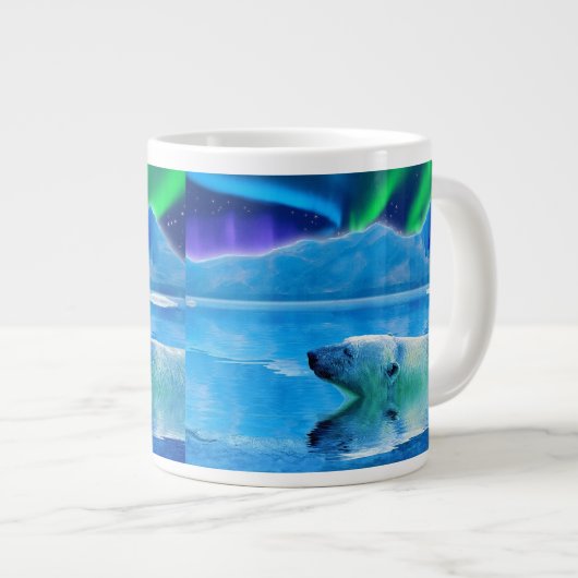 Ours polaire et lumière du Nord Jumbo Soupe Mug (Devant droit)