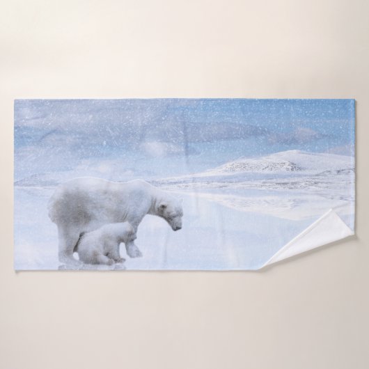 Ours polaire et ourson (Serviette de bain)