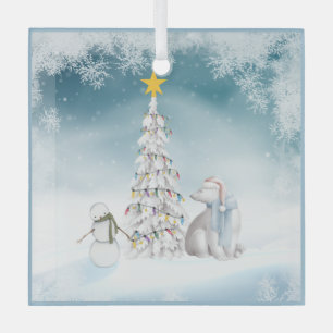 Ours polaire et verre de neige Ornement de Noël