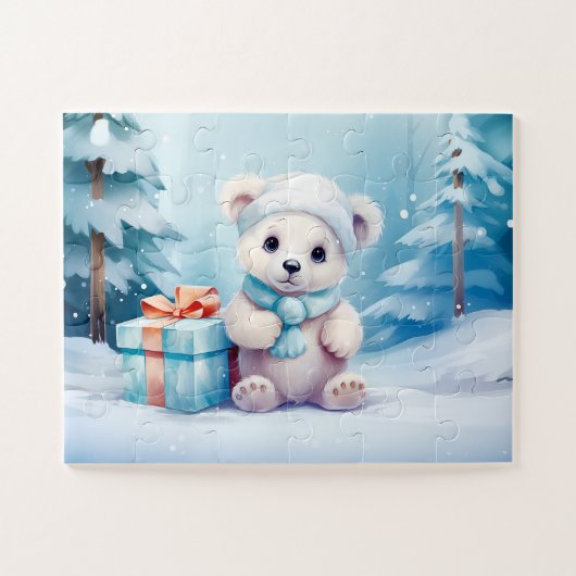Ours polaire Festif Noël Enfants Jigsaw Puzzle (Horizontal)
