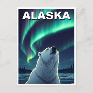 Ours polaire lumières du nord Alaska Carte postale