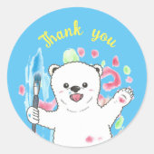 Ours polaire mignon Artist Merci Bleu Sticker (Devant)