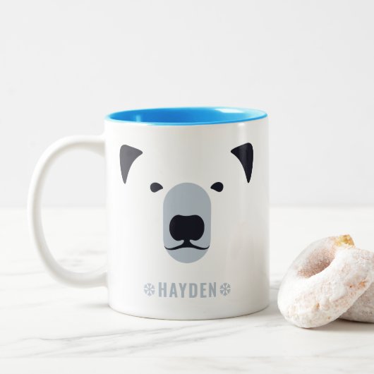Ours polaire | Nom personnalisé Café Mug (Avec donut)
