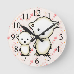 Ours polaires et Coeurs Enfants Horloge murale