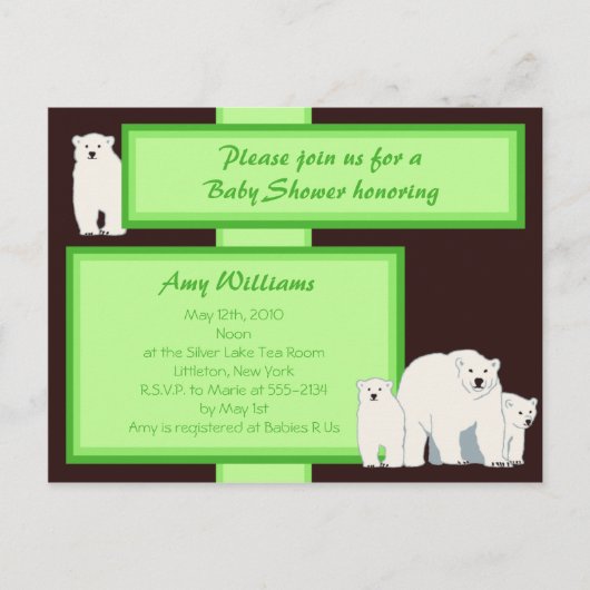 Ours Polar Vert Carte postale Douche Invitation (Devant)