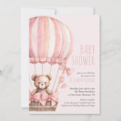 Ours rose dans le Baby shower de ballon Invitation (Devant)