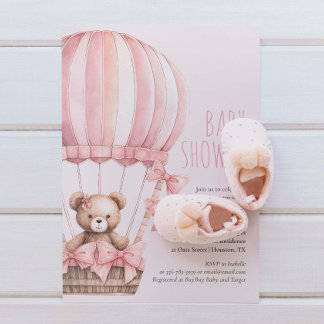 Ours rose dans le Baby shower de ballon Invitation